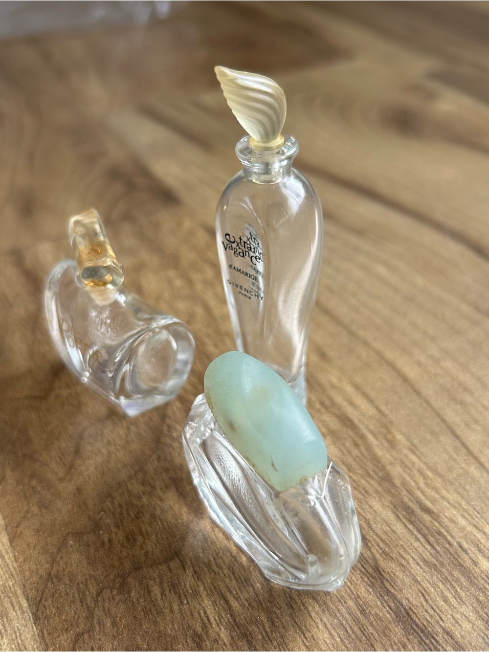 Vintage Glass Perfume Bottle with Pale Aqua Soap Accent